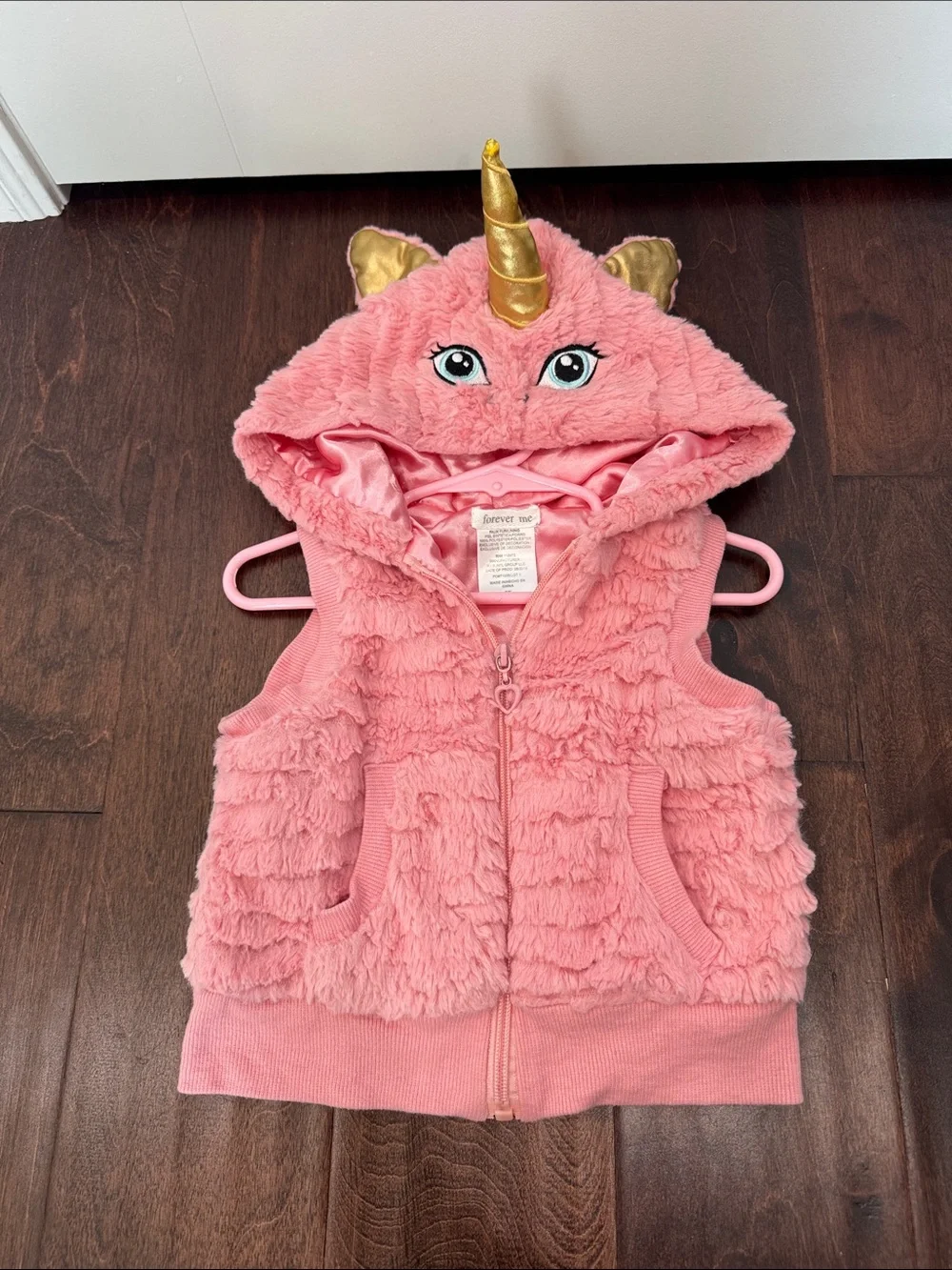 Unicorn Hood Faux Fur Pink Vest Toddler Girls Heart Zipper, Super Soft, 3T